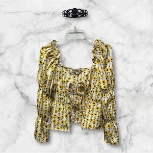 Who’s that girl Floral Yellow Women's Top tie front size large